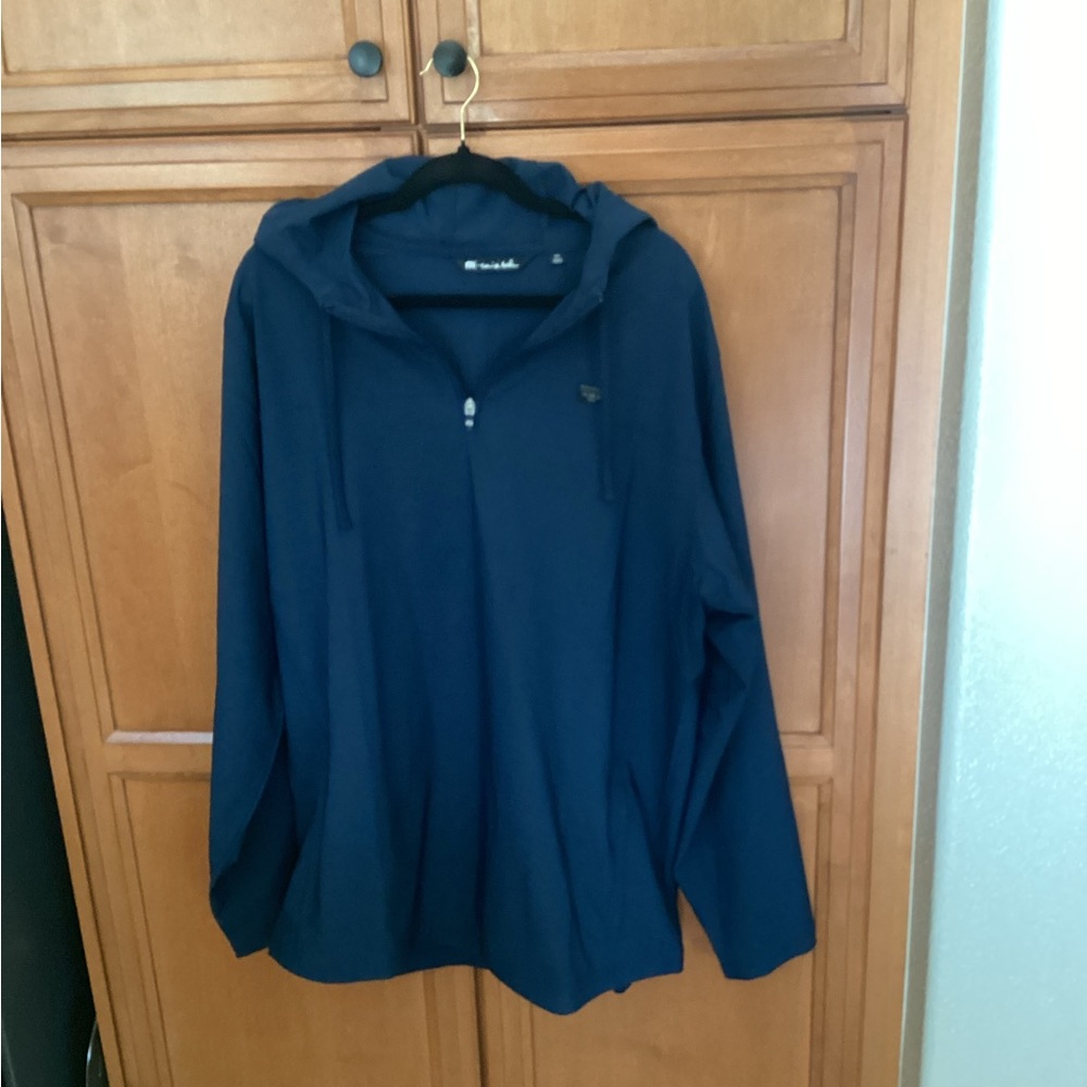 Travis Mathew Tech Hoodie Mens Medium Black Solid Hooded Quarter-Zip Pullover
